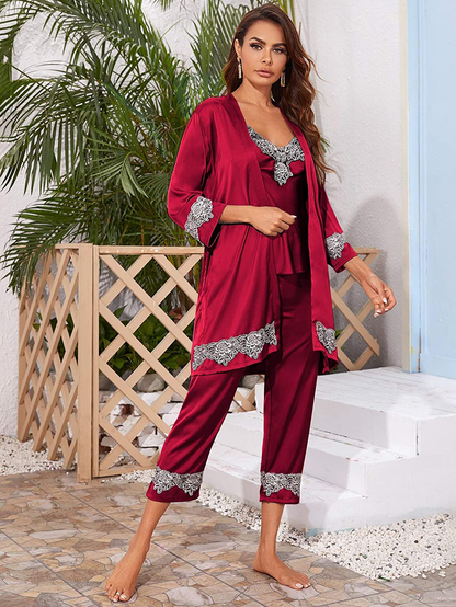 SOLY HUX Women'S Sleepwear 4Pcs Floral Print Satin Cami Pajama Set with Robe Apparel & Accessories > Clothing > Sleepwear & Loungewear Kylie Max   