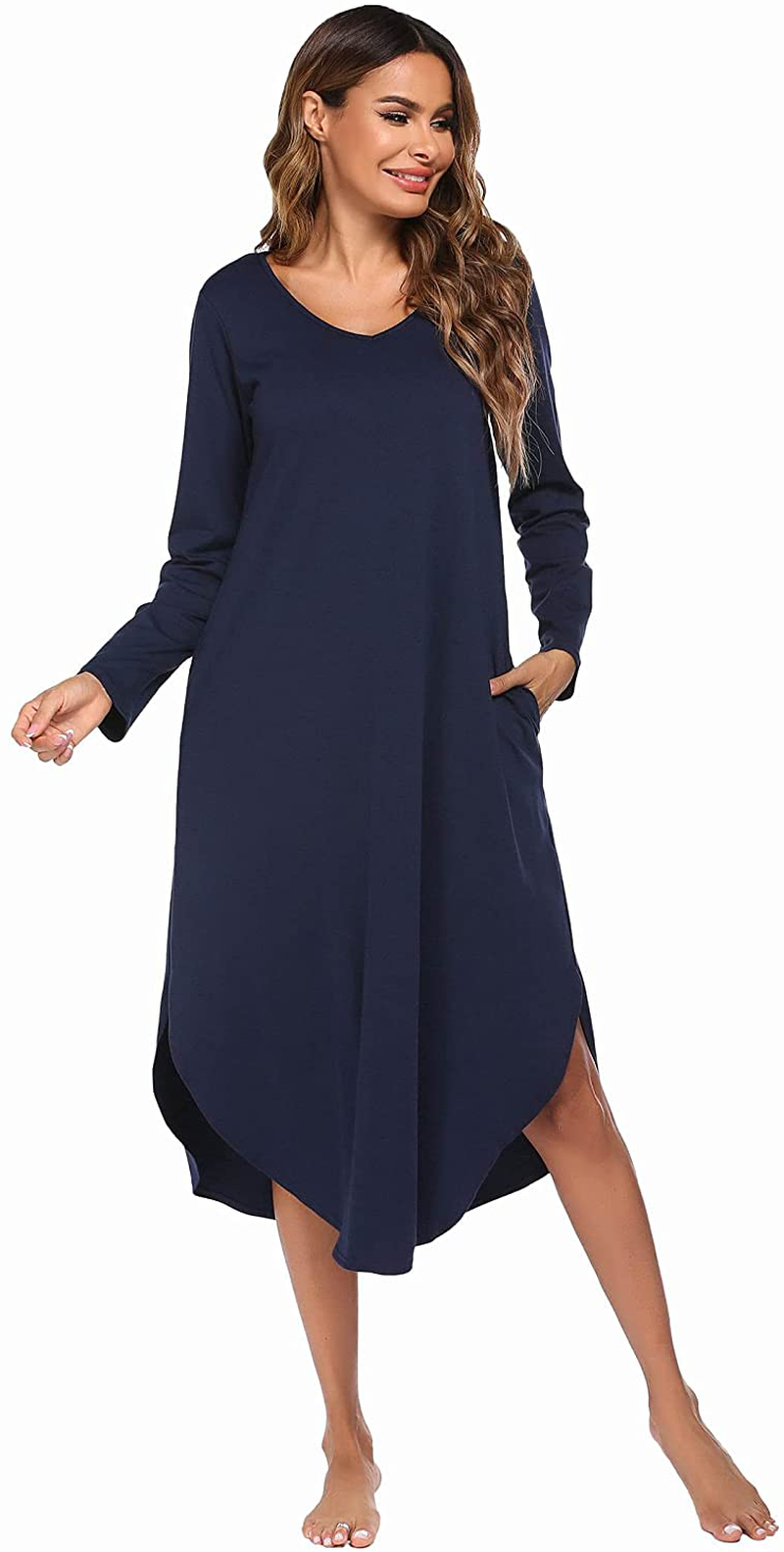 Ekouaer Nightgowns Womens V Neck Nightshirts Long Sleeve Sleepwear plus Size Night Wear S-XXL Apparel & Accessories > Clothing > Sleepwear & Loungewear > Nightgowns Kylie Max   