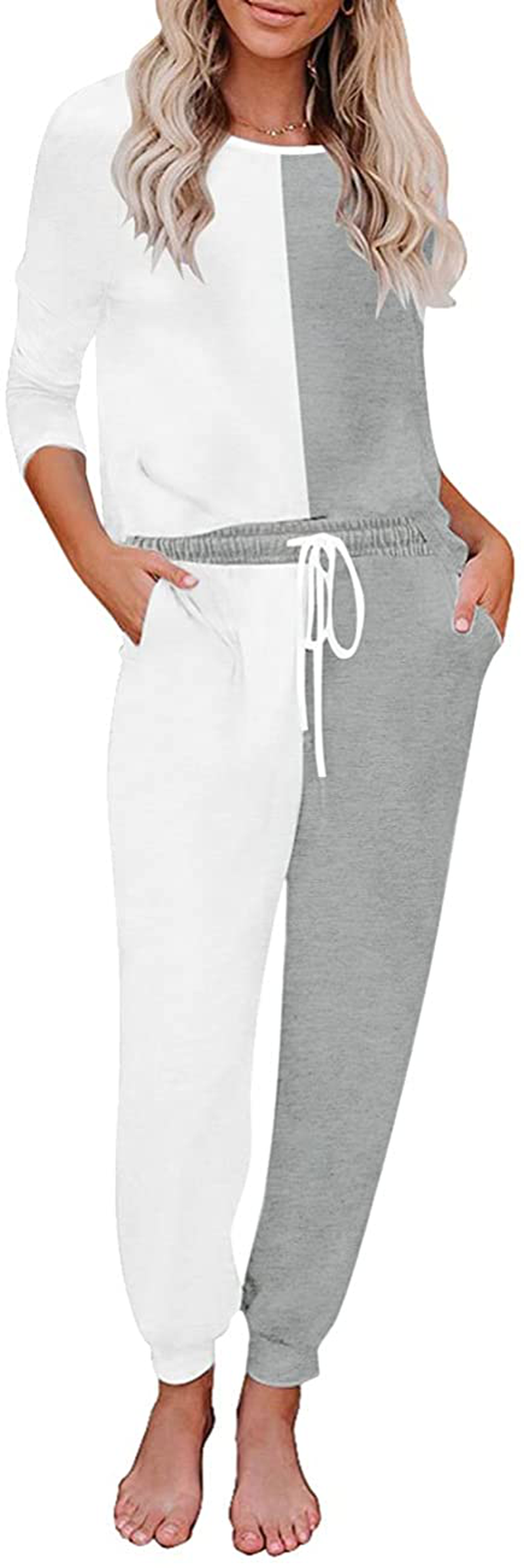 luvamia Women Tie Dye Pajama Sets Long Sleeve Tops and Pants PJ Sets Joggers Loungewear Sleepwear Apparel & Accessories > Clothing > Sleepwear & Loungewear > Pajamas KYLIE MAX Y Grey White X-Large 