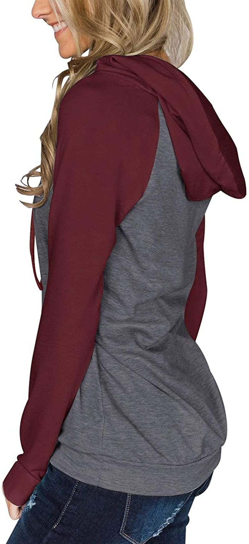 PINKMSTYLE Womens Color Block Hoodies Casual Lightweight Drawstring Pullover Sweatshirt Fall Long Sleeve Tops with Pocket Apparel & Accessories > Clothing > Activewear Kylie Max   