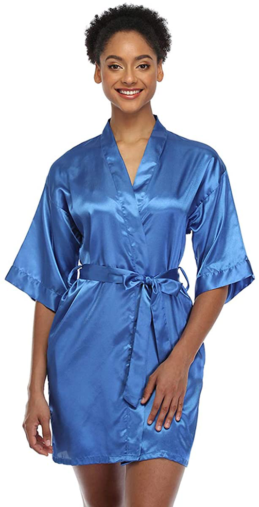 Short Silky Robe for Women Bridal Lightweight Sleepwear Satin Kimono Bathrobe Apparel & Accessories > Clothing > Sleepwear & Loungewear > Robes Ferrendo Blue X-Small-Small 