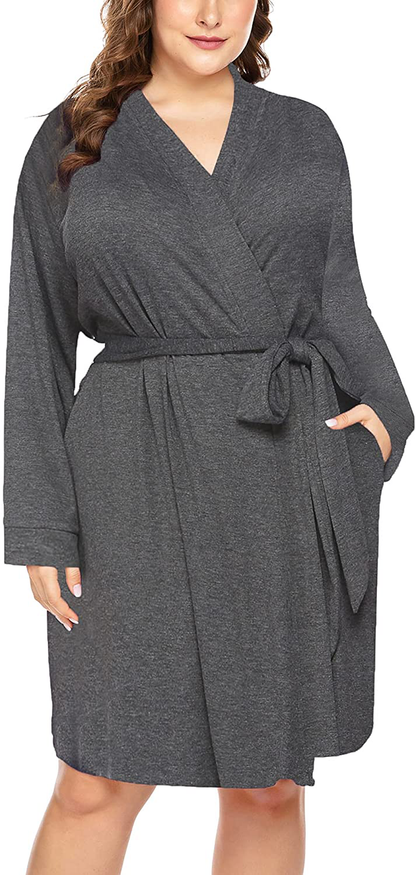 IN'VOLAND Women plus Size Robes Long Sleeve Bath Robe Knit Bathrobe Soft Sleepwear Ladies Nightwear(16W-28W) Apparel & Accessories > Clothing > Sleepwear & Loungewear > Robes IN'VOLAND Dark Grey 26 Plus 