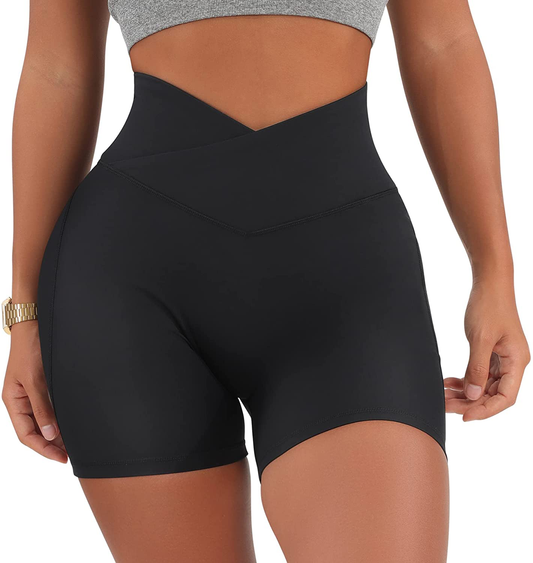 MOOSLOVER Women V Cross Waist Workout Shorts Butt Lifting High Waisted Biker Shorts Apparel & Accessories > Clothing > Shorts Kylie Max   