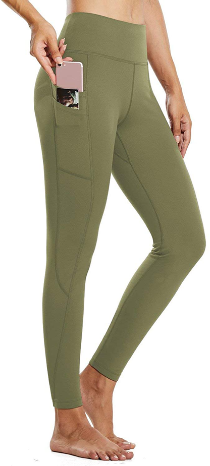 BALEAF Women's Fleece Lined Water Resistant Legging High Waisted Thermal Winter Hiking Running Pants Pockets Apparel & Accessories > Clothing > Activewear BALEAF Olive Green Medium 