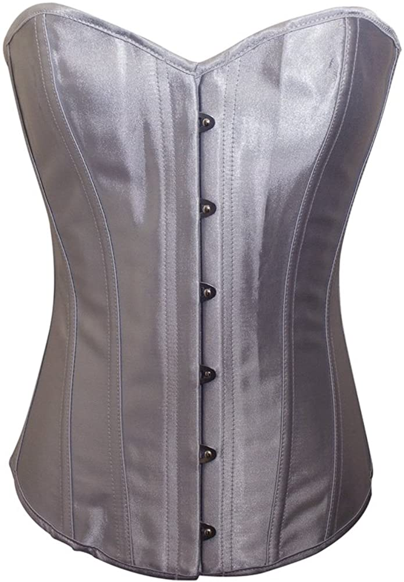 Chicastic Black Satin Sexy Strong Boned Corset Lace up Overbust Waist Cincher Bustier Bodyshaper Top - Also White & Red Apparel & Accessories > Clothing > Underwear & Socks > Lingerie Chicastic Silver Grey X-Large 