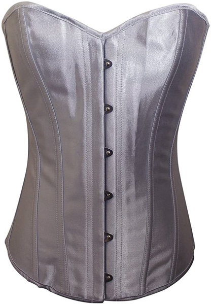 Chicastic Black Satin Sexy Strong Boned Corset Lace up Overbust Waist Cincher Bustier Bodyshaper Top - Also White & Red Apparel & Accessories > Clothing > Underwear & Socks > Lingerie Chicastic Silver Grey X-Large 
