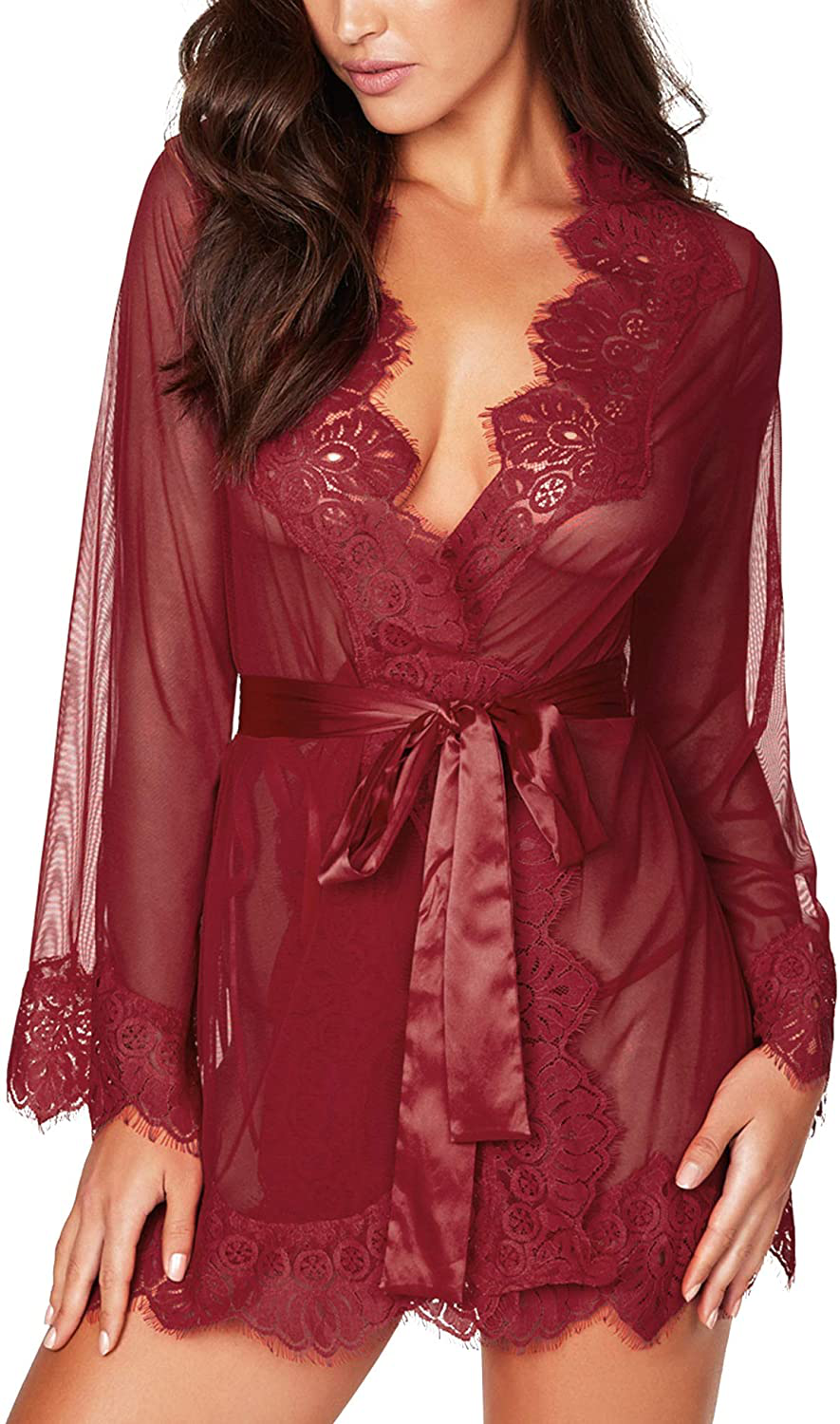 RSLOVE Women Lace Kimono Robe Sexy Babydoll Lingerie Mesh Cover up Bridal Lingerie Apparel & Accessories > Clothing > Underwear & Socks > Lingerie Kylie Max   