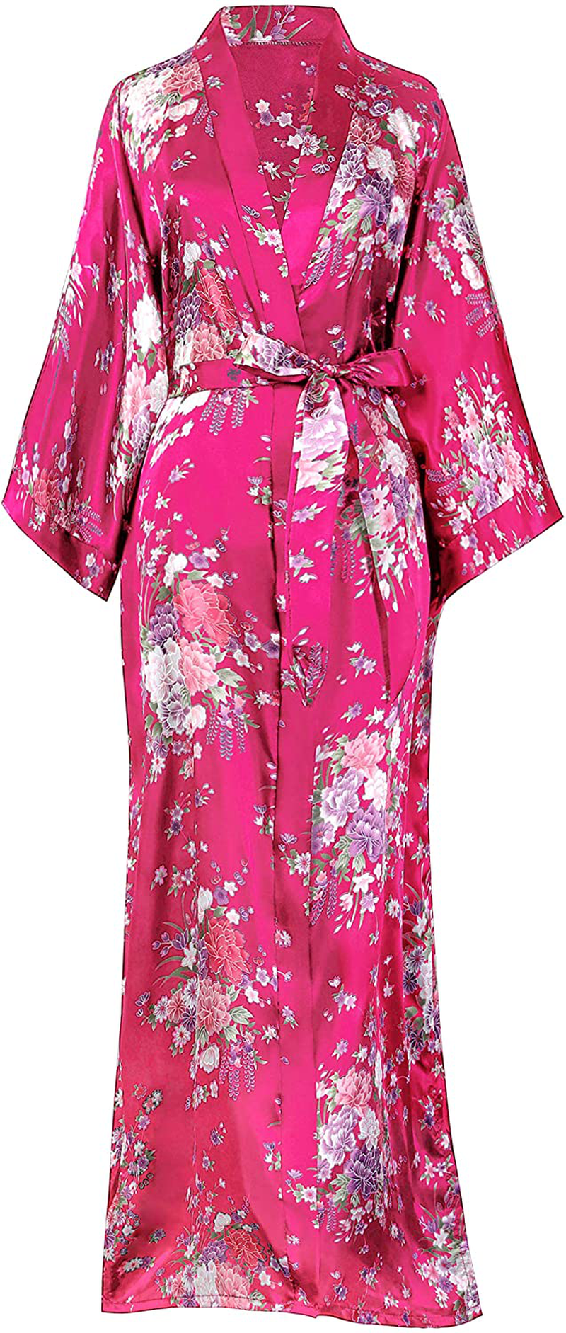 BABEYOND Long Print Kimono Robe Blouse Kimono Cover up Loose Cardigan Top Outwear Apparel & Accessories > Clothing > Sleepwear & Loungewear > Robes KYLIE MAX Rose Red  