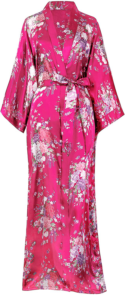 BABEYOND Long Print Kimono Robe Blouse Kimono Cover up Loose Cardigan Top Outwear Apparel & Accessories > Clothing > Sleepwear & Loungewear > Robes KYLIE MAX Rose Red  