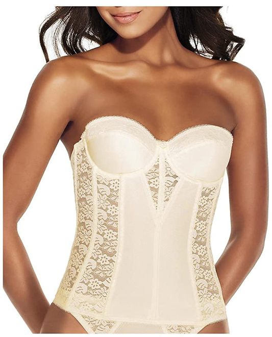 Women'S Lace Longline Corset - Full Length Bridal Bra with Garters Apparel & Accessories > Clothing > Underwear & Socks > Lingerie Dominique Ivory 46B 