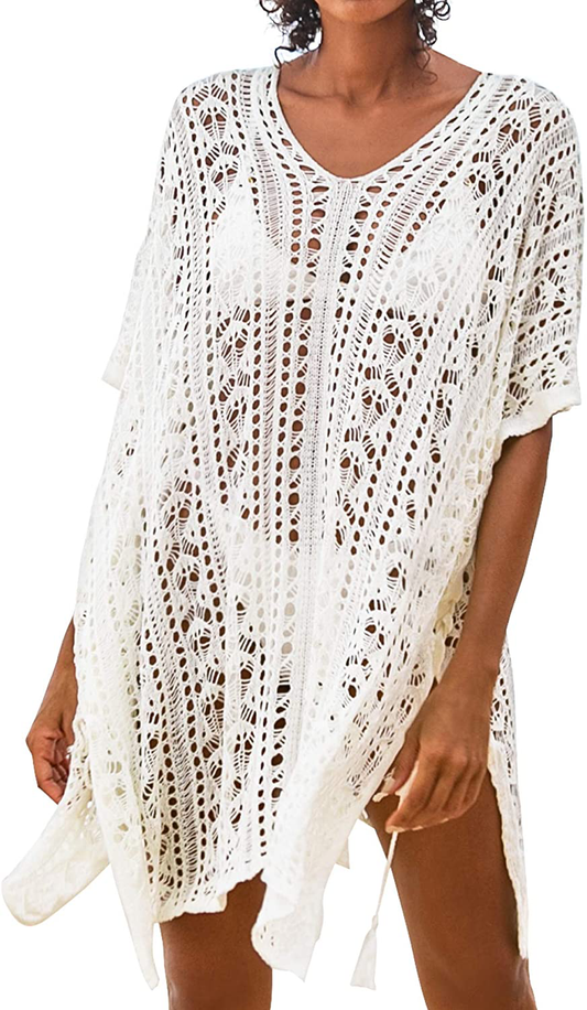 CUPSHE Women'S Cover up Hollow Out Crochet Lace Sheer Beachwear White Apparel & Accessories > Clothing > Swimwear Kylie Max   