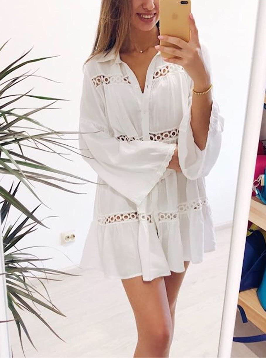 BUTTZO Women'S Cotton Beachwear Bikini Swimwear Beach Club Sexy Lace Cover up Tops Bathing Suit Apparel & Accessories > Clothing > Swimwear Kylie Max   