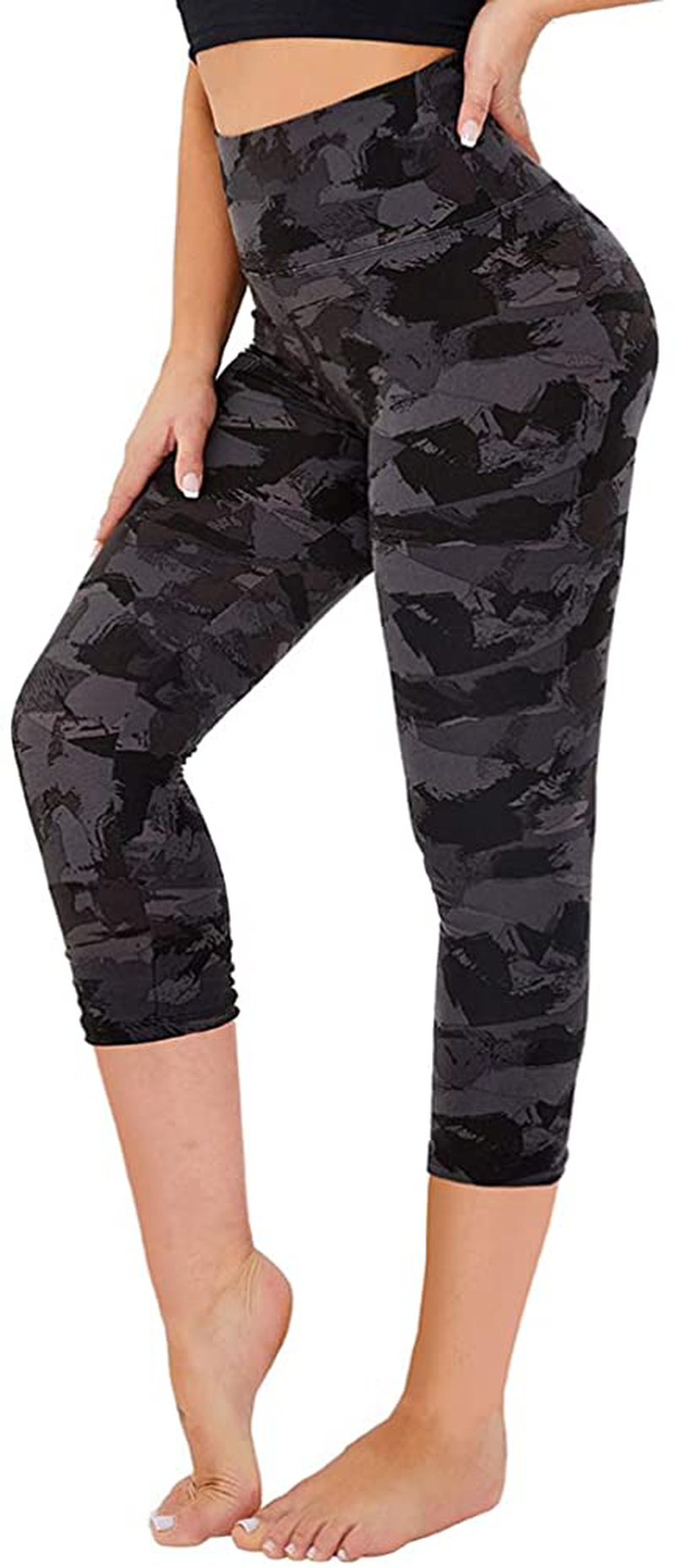 GAYHAY High Waisted Capri Leggings for Women - Soft Slim Tummy Control - Exercise Pants for Running Cycling Yoga Workout Apparel & Accessories > Clothing > Activewear Gayhay Black Print Small-Medium 