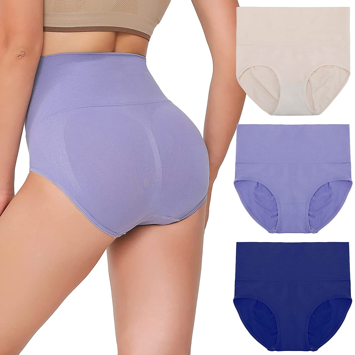 Talanes Women’S High Waisted Lace Underwear Sexy, Ladies Cheeky Lacy Panties Briefs , Soft Full Coverage Panty Multipack Apparel & Accessories > Clothing > Underwear & Socks > Underwear Talanes High Waisted-skin/Navy Blue/Purple Medium-Large 