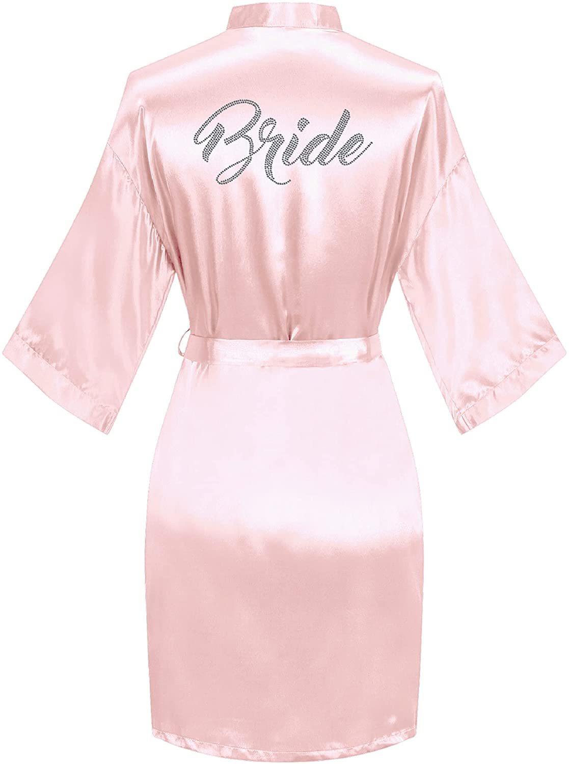 Sunshinemall Women'S Satin Kimono Robes with Rhinestones Bride Bridesmaid Short Sleepwear Wedding Dressing Gown Apparel & Accessories > Clothing > Sleepwear & Loungewear > Robes sunshinemall Bride-pink Small-Medium 