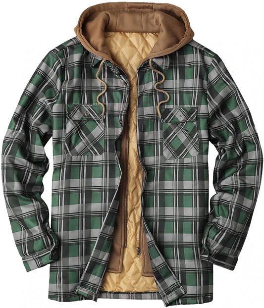 Merthy Mens Big and Tall Berber Lined Flannel Shirts Jacket Casual Long Sleeve Button down Hooded Plaid Parka Coat S-5XL Apparel & Accessories > Clothing > Underwear & Socks > Shapewear Merthy 03 Army Green 3X-Large 
