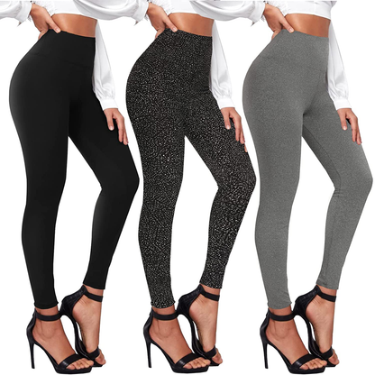 TNNZEET 3 Pack High Waisted Leggings for Women - Buttery Soft Workout Running Yoga Pants Apparel & Accessories > Clothing > Activewear TNNZEET Black/ White Dot/ Light Grey Heather Small-Medium 