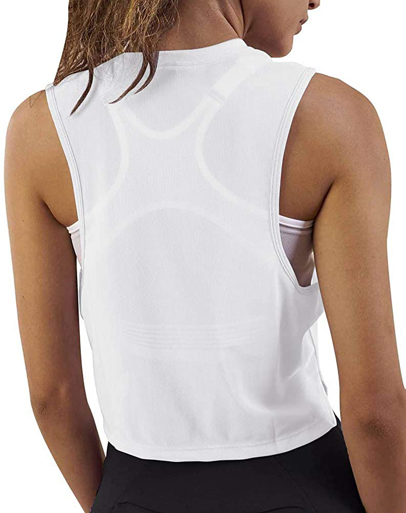 Mippo Crop Top Workout Shirts for Women Cute Sheer Mesh Back Athletic Tanks Muscle Tee Apparel & Accessories > Clothing > Activewear Kylie Max   