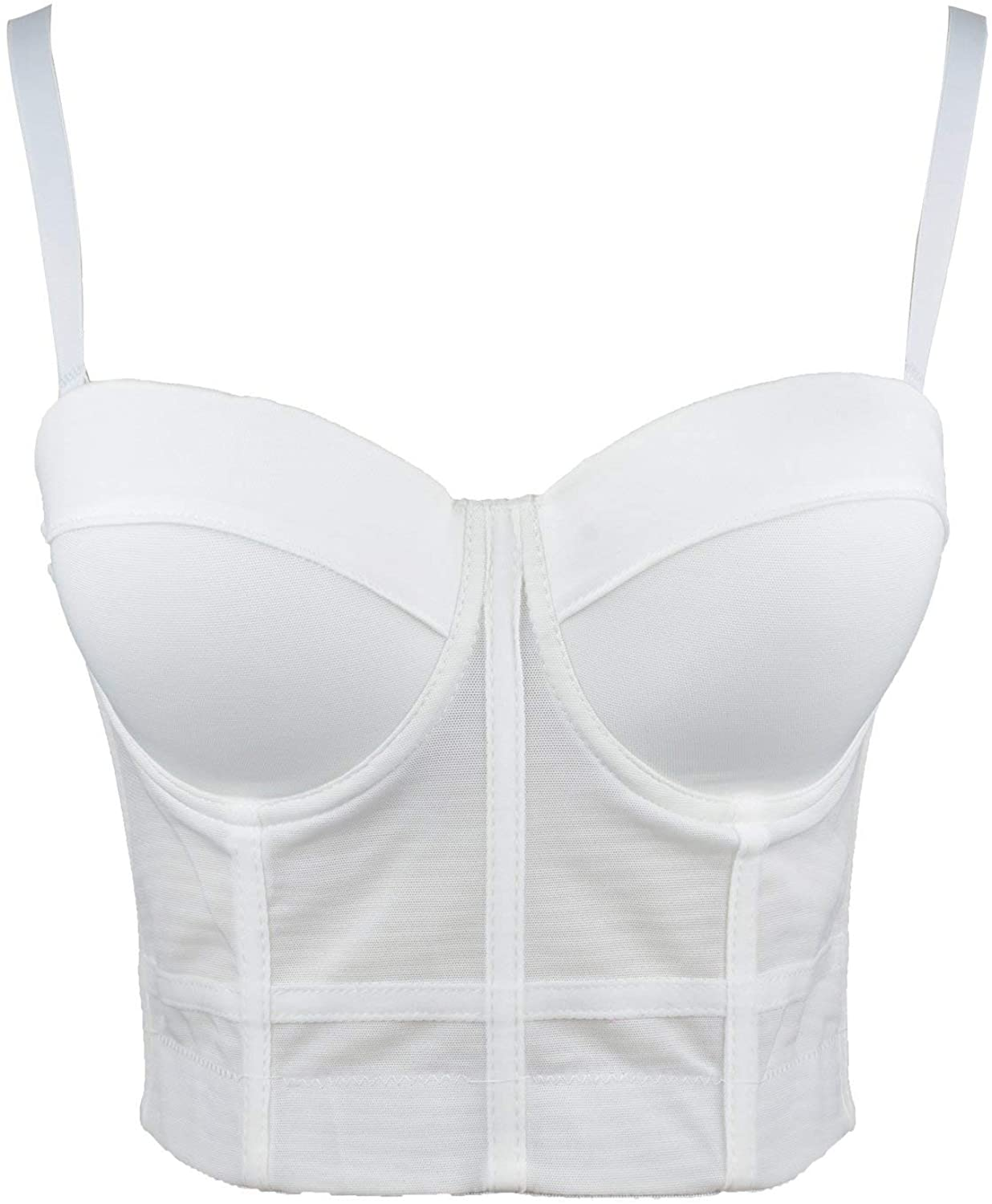 ELLACCI Women'S White Mesh Bustier Crop Top Push up Corset Top Bralet with Detachable Strap Apparel & Accessories > Clothing > Underwear & Socks > Lingerie ELLACCI   