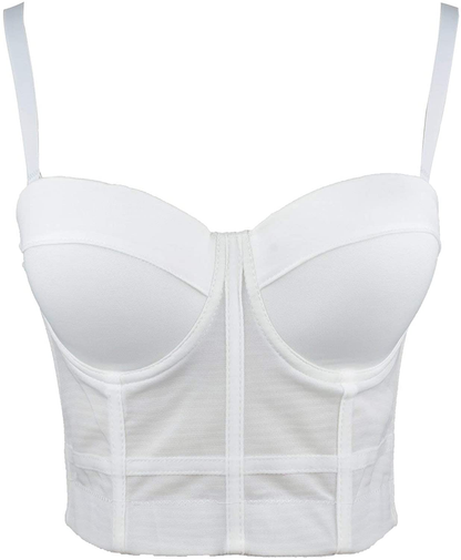 ELLACCI Women'S White Mesh Bustier Crop Top Push up Corset Top Bralet with Detachable Strap Apparel & Accessories > Clothing > Underwear & Socks > Lingerie ELLACCI   