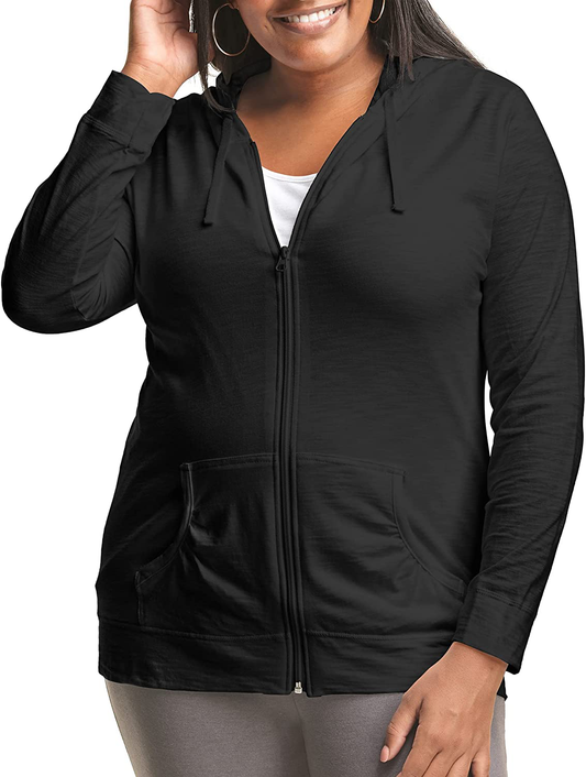 JUST MY SIZE plus Size Slub-Cotton Full-Zip Lightweight Women'S Hoodie Apparel & Accessories > Clothing > Activewear Kylie Max   