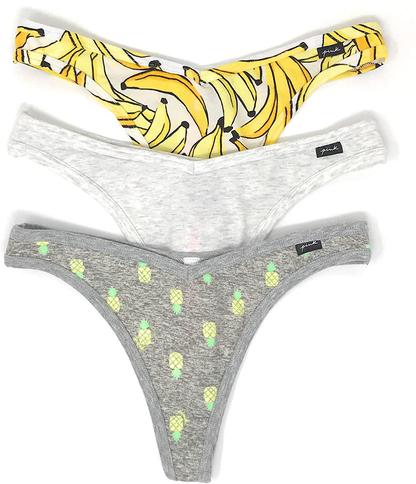 Victoria's Secret PINK Thong Panty Set of 3 Apparel & Accessories > Clothing > Underwear & Socks > Underwear Victoria's Secret Bananas / Lt Gray / Pineapples Medium 
