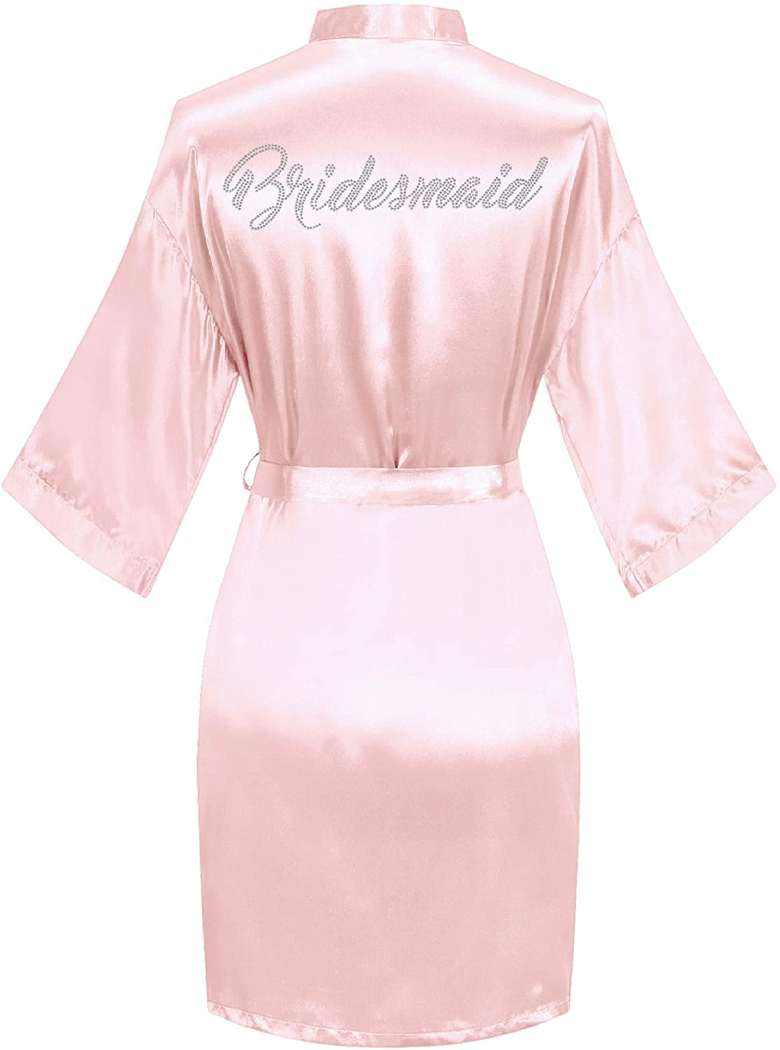 Sunshinemall Women'S Satin Kimono Robes with Rhinestones Bride Bridesmaid Short Sleepwear Wedding Dressing Gown Apparel & Accessories > Clothing > Sleepwear & Loungewear > Robes sunshinemall   