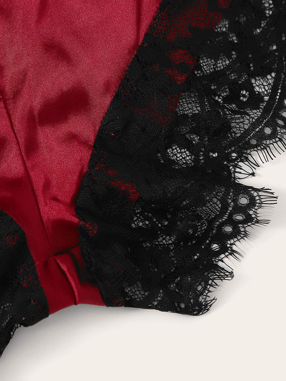 Verdusa Women'S Sleepwear V Neck Lace Wireless Cami Top & Satin Shorts Lingerie Chemise Pajama Set Apparel & Accessories > Clothing > Sleepwear & Loungewear Kylie Max   