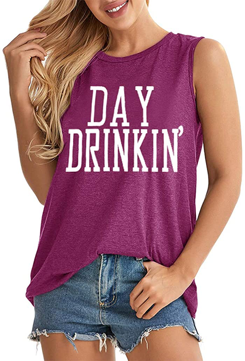 Bealatt Day Drinkin’ Casual Tank Tops Funny Letters Print Vest T-Shirt, Cute Drinking Shirt Tank for Women Apparel & Accessories > Clothing > Activewear Kylie Max   
