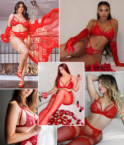Avidlove Women Lingerie Set Lace Teddy Strap Babydoll Bodysuit with Garter Belts Apparel & Accessories > Clothing > Underwear & Socks > Lingerie Avidlove   