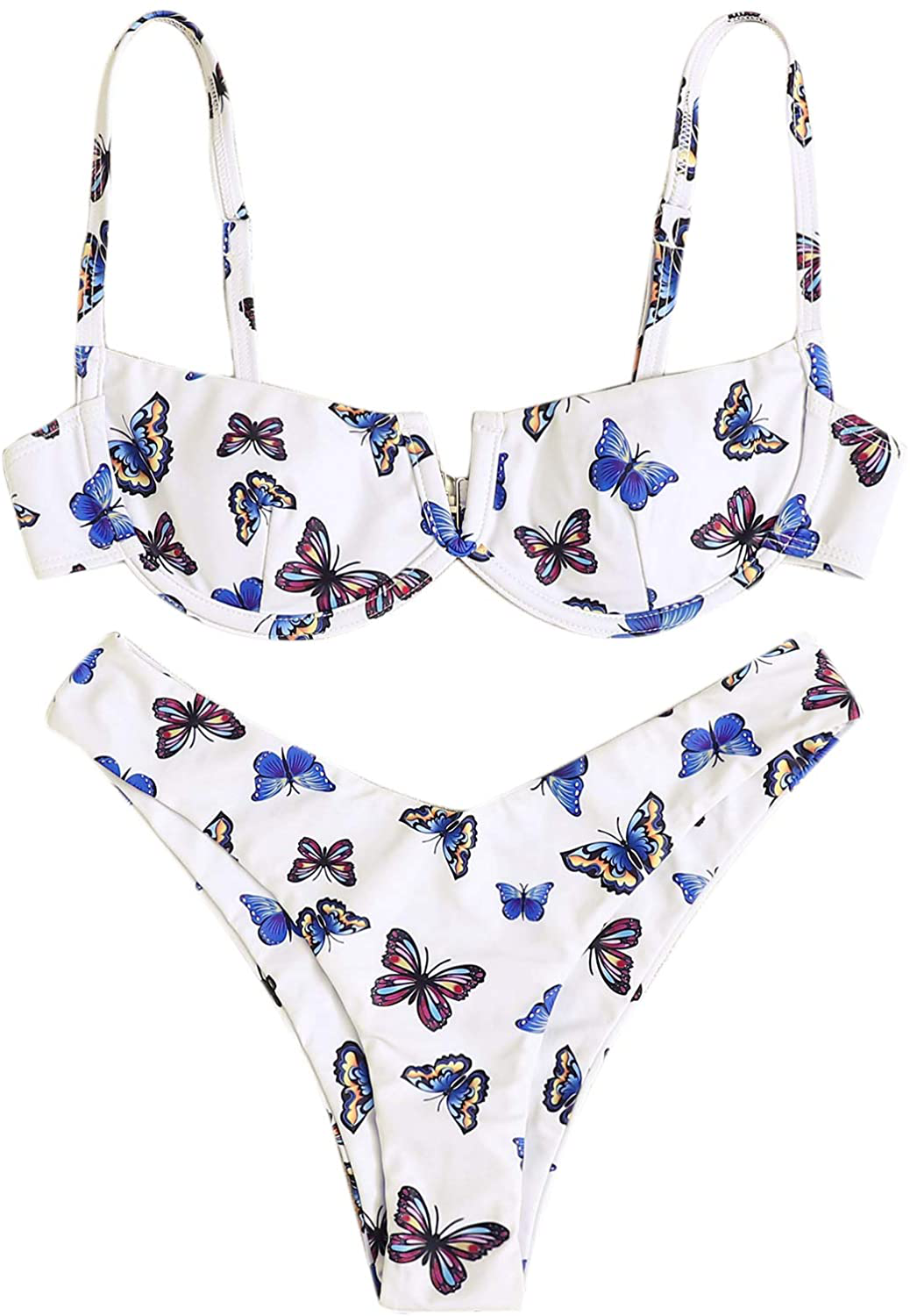 SweatyRocks Women's Sexy Bathing Suits Spaghetti Strap Floral Bikini Set Underwire Swimsuit Apparel & Accessories > Clothing > Swimwear SweatyRocks White-2 Large 