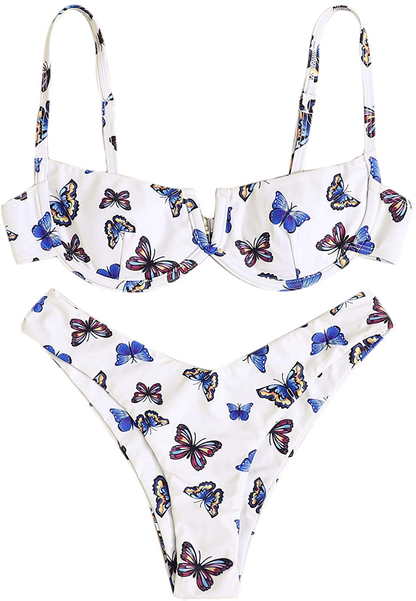 SweatyRocks Women's Sexy Bathing Suits Spaghetti Strap Floral Bikini Set Underwire Swimsuit Apparel & Accessories > Clothing > Swimwear SweatyRocks White-2 Large 