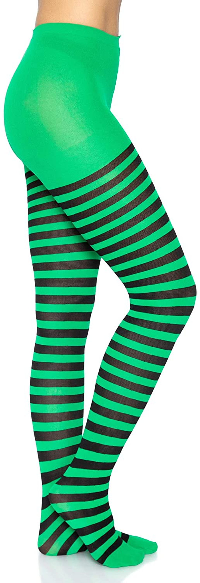 Leg Avenue Womens Nylon Striped Tights Costume Hosiery, Black/Kel Gr, One Size US Apparel & Accessories > Clothing > Underwear & Socks > Shapewear Leg Avenue   