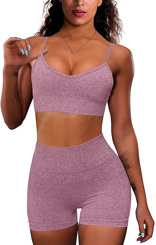 OQQ Yoga Outfit for Women Seamless 2 Piece Workout Gym High Waist Leggings with Sport Bra Set Apparel & Accessories > Clothing > Underwear & Socks > Lingerie HZSN A: Purple Small 