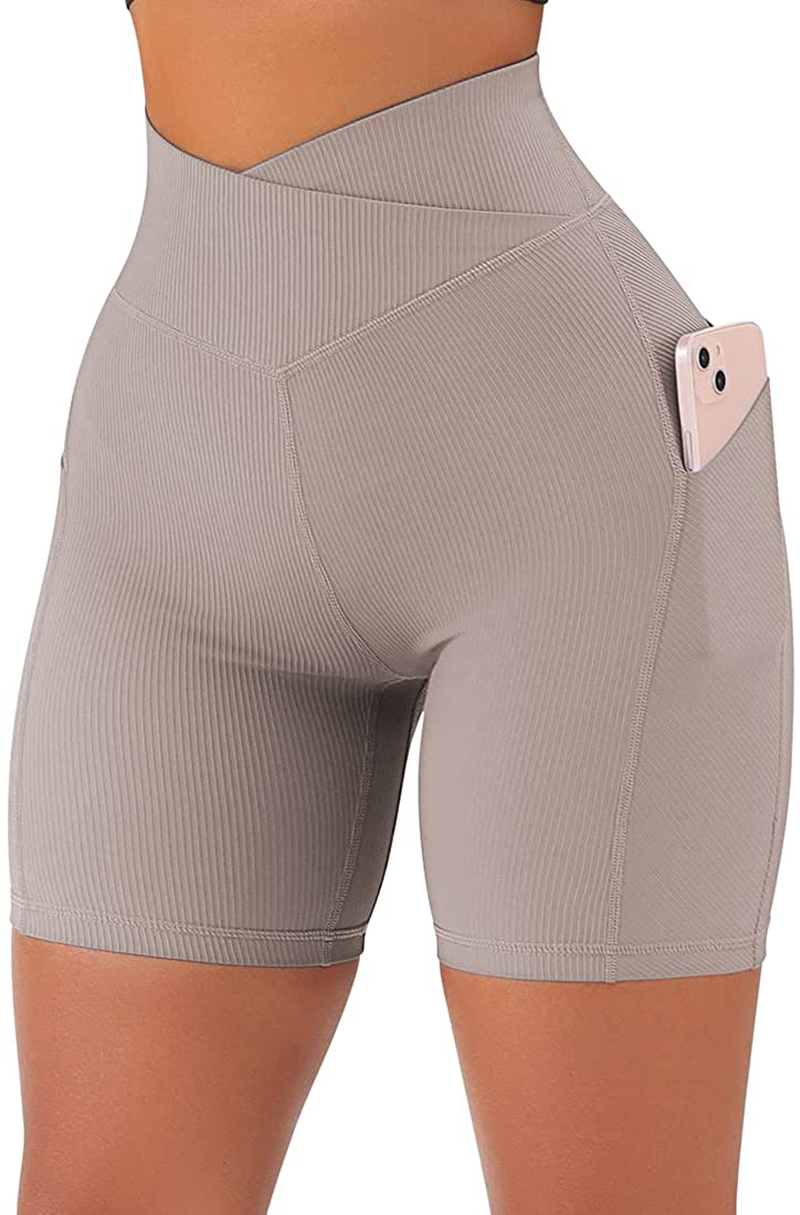 SUUKSESS Women Cross Workout Shorts with Pockets 5" High Waist Booty Biker Short Apparel & Accessories > Clothing > Shorts Kylie Max   