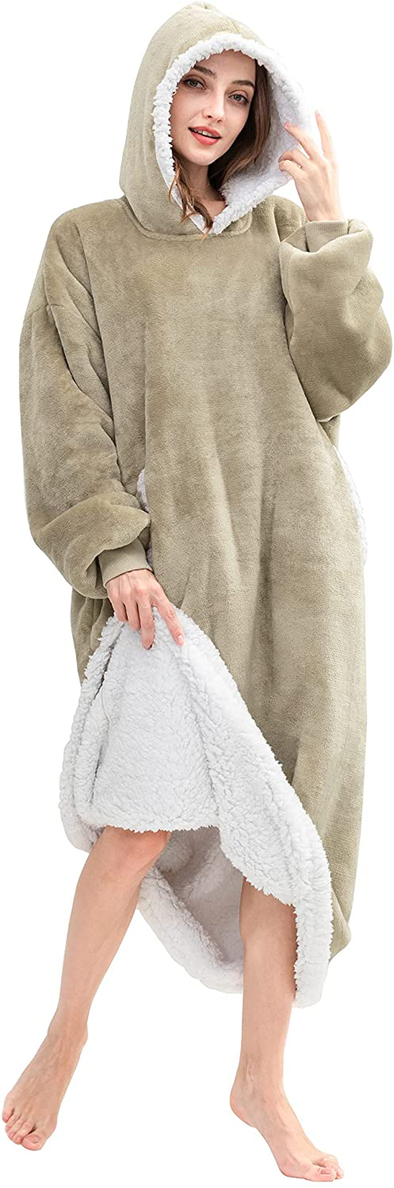 HBlife Oversized Long Wearable Blanket Hoodie for Adult, Thick Sherpa Sweatshirt with Elastic Sleeves and Giant Pockets Super Warm and Cozy Fuzzy Plush Fleece Blanket Jacket, Blue Arts & Entertainment > Party & Celebration > Gift Giving HBlife Latte Adult-Long 