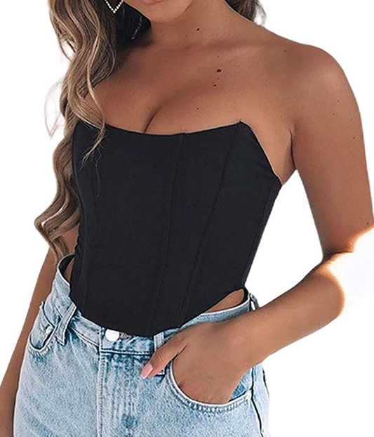 Modegal Women'S Satin Strapless Open Back Zipper Push up Fish Boned Overbust Bustier Corset Crop Top Apparel & Accessories > Clothing > Underwear & Socks > Lingerie Modegal   