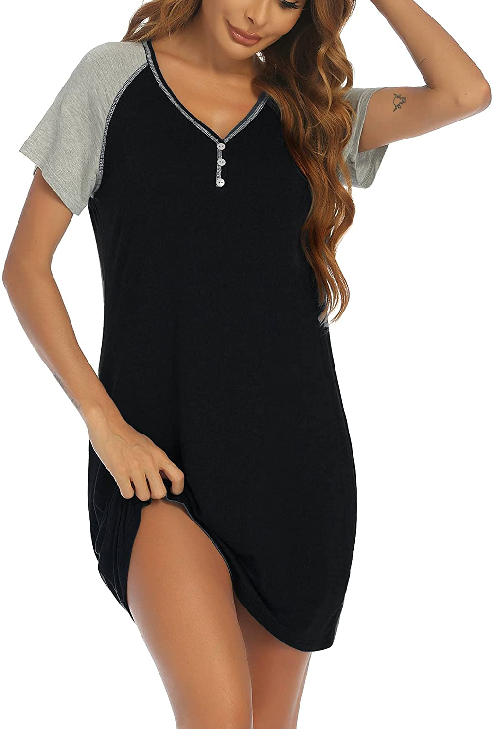 Ekouaer Women'S Short Sleeve V-Neck Nightgown Soft Sleeping Shirts Loungewear Nightshirts Apparel & Accessories > Clothing > Sleepwear & Loungewear > Nightgowns Kylie Max   