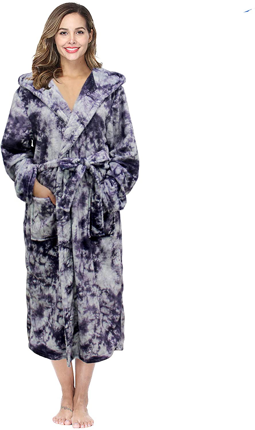 RONGTAI Womens Long Robes Plush Fleece Nightgown Thick plus Size Hooded Bathrobe with Pockets Fluffy Sleepwear for Men Apparel & Accessories > Clothing > Sleepwear & Loungewear > Robes Kylie Max   
