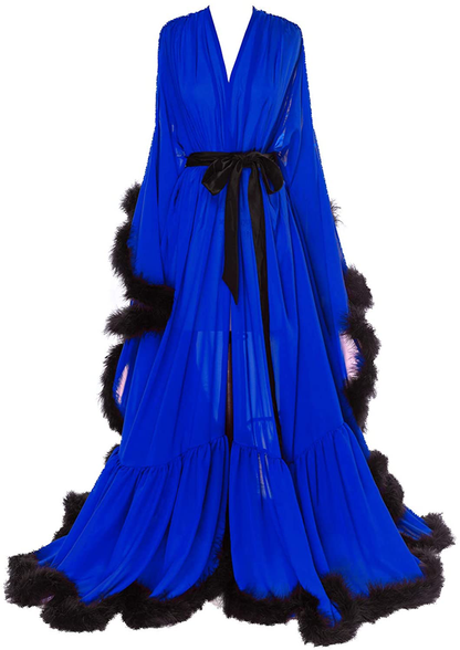 Molisa Women'S Sexy Feather Bridal Robe Long Wedding Scarf Illusion Bathrobe Sleepwear Lingerie Robe Nightgown Apparel & Accessories > Clothing > Sleepwear & Loungewear > Robes Molisa Royal Blue+black 4X-Large 