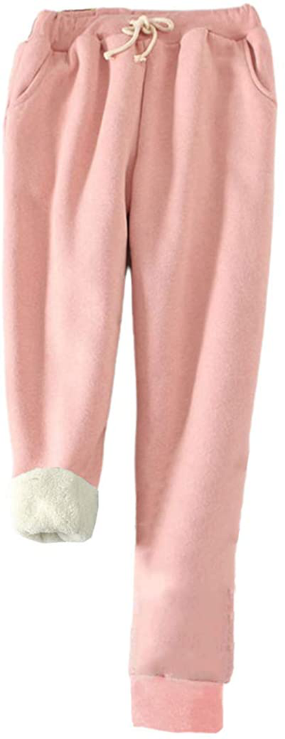 Hesayep Women'S Warm Sherpa Lined Sweatpants Drawstring Athletic Jogger Fleece Pants with Pockets Apparel & Accessories > Clothing > Activewear Kylie Max   