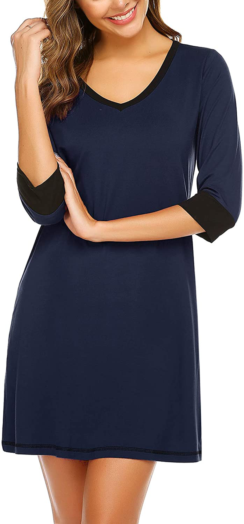 Ekouear Sleepshirts Womens Nightgowns Soft Sleepwear 3/4 Sleeve Night Shirts V Neck Sleep Dress Loose Nighties Apparel & Accessories > Clothing > Sleepwear & Loungewear > Nightgowns Kylie Max   