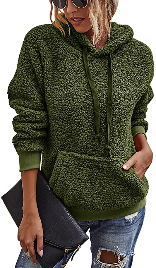 KIRUNDO Winter Women’S Fuzzy Fleece Hoodies Sweatshirts Casual Long Sleeves Shaggy Sherpa Pullover with Pockets Apparel & Accessories > Clothing > Activewear Kylie Max   