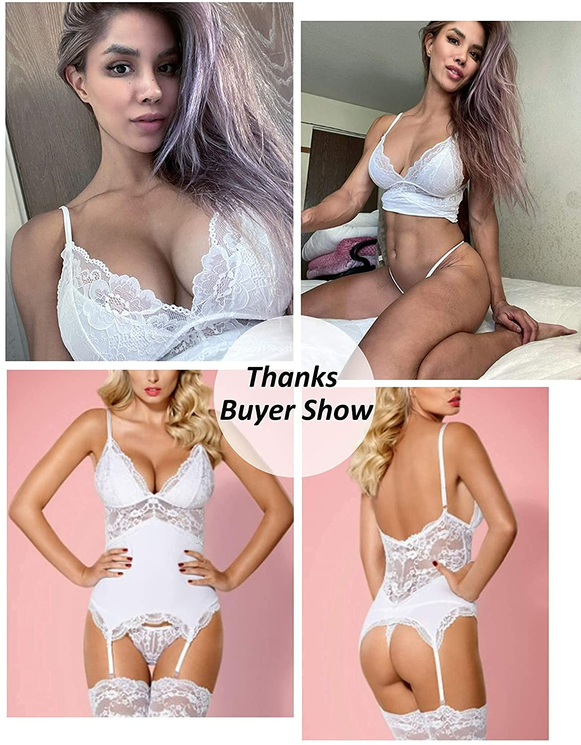 Avidlove Women Chemise Lingerie Set with Garter Belts Lace Babydoll Teddy Nightwear Outfit Apparel & Accessories > Clothing > Underwear & Socks > Lingerie Avidlove   