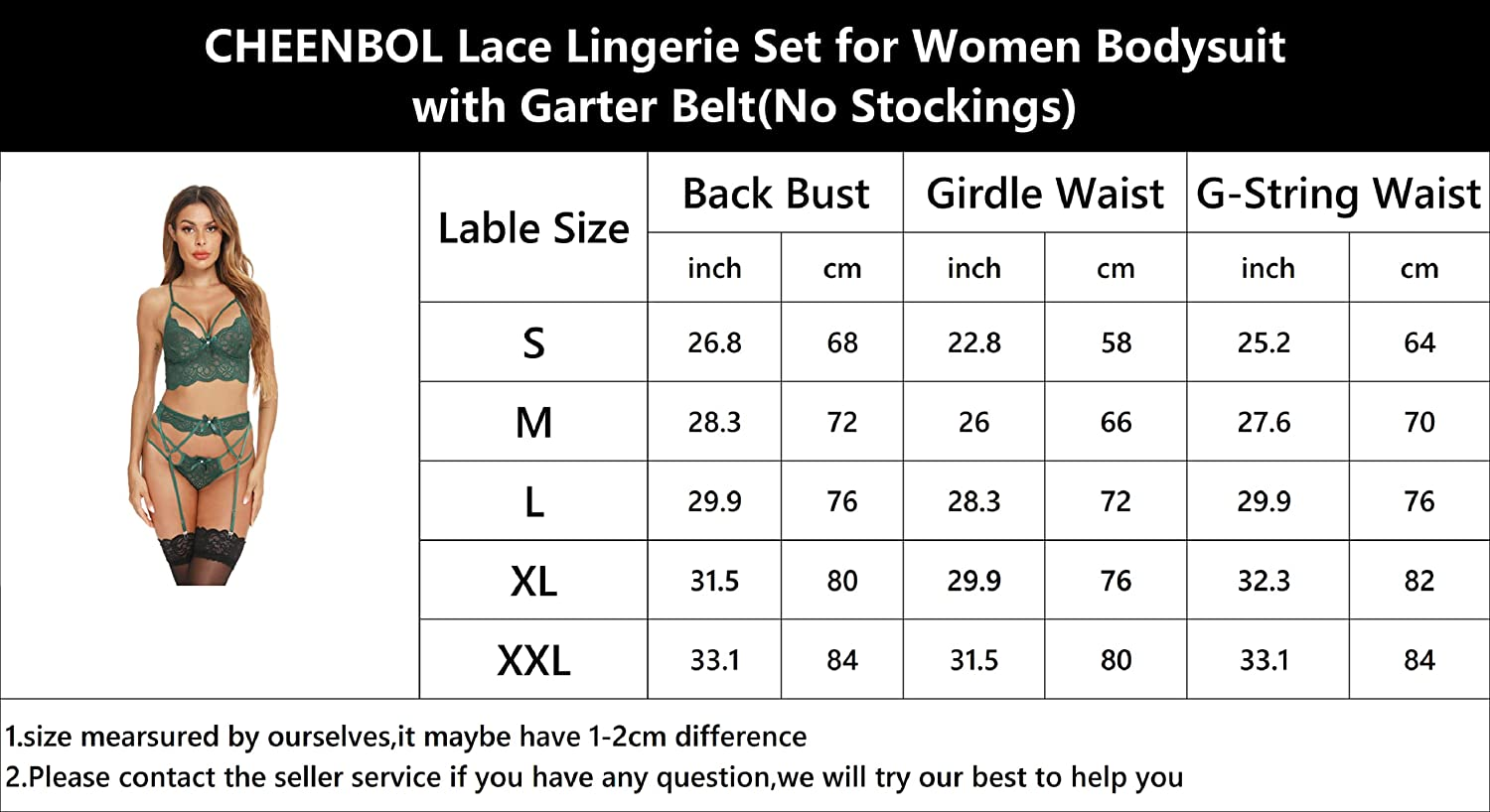 CHEENBOL Lace Lingerie Set for Women 3 Piece Bralette Lingerie Bodysuit with Garter Belt(No Stockings) Apparel & Accessories > Clothing > Underwear & Socks > Lingerie CHEENBOL   