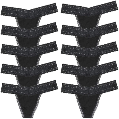 Women's Lace Thongs, T Back Low Waist See Through Panties Sexy Seamless V-Shape Design Lace Thongs for Women Apparel & Accessories > Clothing > Underwear & Socks > Underwear Delcroix 10 Pack B(black*10) Small 