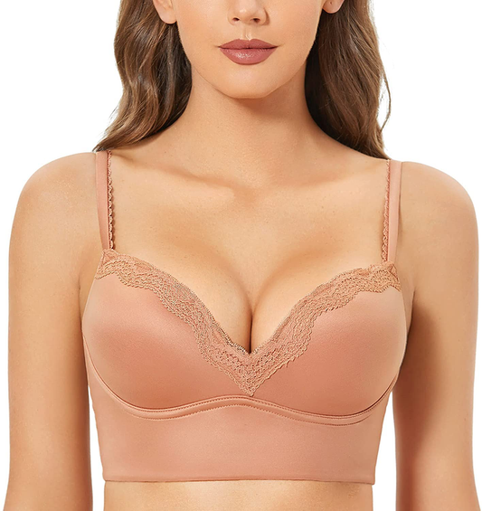DOBREVA Women's Push Up Bra Wireless Padded Bralette Lace Longline Support Bras Apparel & Accessories > Clothing > Underwear & Socks > Bras DOBREVA Cream Coffee 34B 