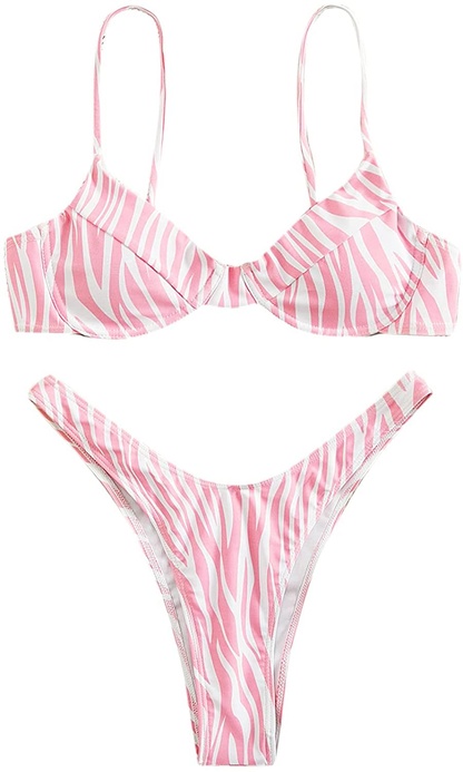 SweatyRocks Women's Sexy Bathing Suits Spaghetti Strap Floral Bikini Set Underwire Swimsuit Apparel & Accessories > Clothing > Swimwear SweatyRocks Baby Pink Medium 