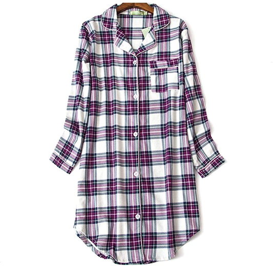ENJOYNIGHT Women'S Sleep Shirt Flannel Print Pajama Top Button-Front Nightshirt Sleepwear Apparel & Accessories > Clothing > Sleepwear & Loungewear > Nightgowns Kylie Max   