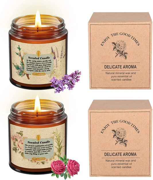 Candles for Home Scented, Aromatherapy Candle Gift Set for Women, Soy Wax Long Lasting Amber Jar Candle for Birthday Mother Present, Juniper and Lavender,Rose and Vanilla, 2Pack(4.2oz ) Arts & Entertainment > Party & Celebration > Gift Giving SGETOP   